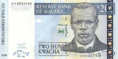 Malawi 200 Kwacha J. Chilembwe - Banque Centrale - 2003