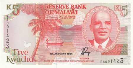 Malawi 5 Kwacha 1994 - Hastings Kamuzu Banda