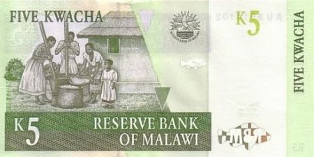 Malawi 5 Kwacha J. Chilembwe - Femmes pillant du grain