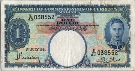Malaya 1 Dollar  George VI - Armoiries - 1941 - Série G 42 - p.11