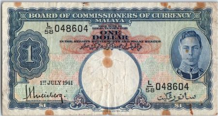 Malaya 1 dollar  George VI - Armoiries - 1941 L58