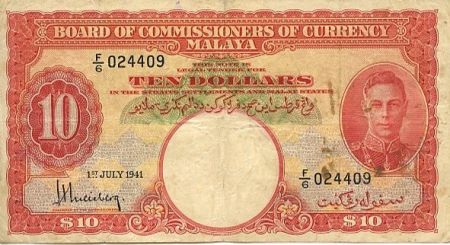 Malaya 10 Dollars George VI