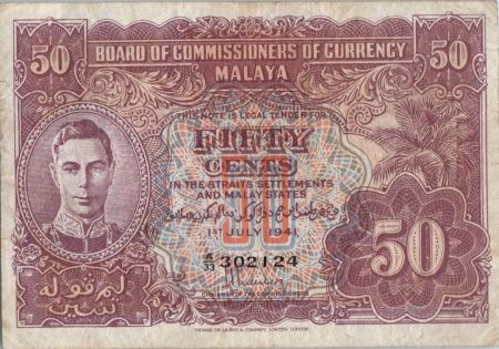 Malaya 50 Cents George VI - Armoiries - 1941
