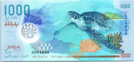 Maldives 1000 Rufiyaa, Tortue - Requin baleine - Polymer 2015 (2016)