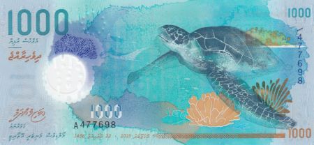 Maldives 1000 Rufiyaa, Tortue - Requin baleine - Polymer 2015