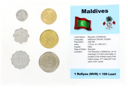 Maldives Blister 6 monnaies MALDIVES (1 laari à 1 rufiyaa)