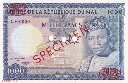 Mali 1000 Francs - Président Modibo Keita - Mosquée Djenne - Spécimen - P.9s
