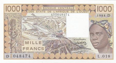 Mali 1000 Francs femme 1988 - Mali - Série L.018