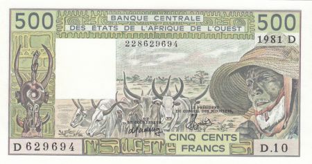 Mali 500 Francs Mali - Vieil homme et zébus - 1981 - Série D.10