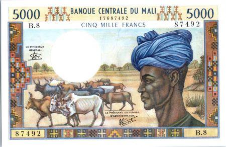 Mali 5000 francs  Homme et troupeau - Coton - 1984