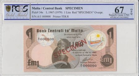 Malte 1 lira  - 1979 - Spécimen - PCGS 67 OPQ