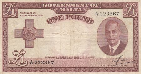 Malte 1 Pound L.1949 - George VI - A/13 223367