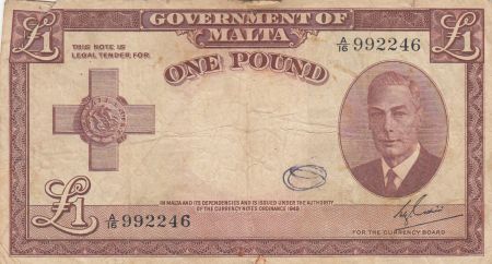 Malte 1 Pound L.1949 - George VI - A/16 992246