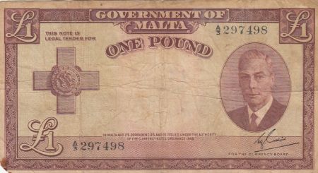 Malte 1 Pound L.1949 - George VI - A/3 297498