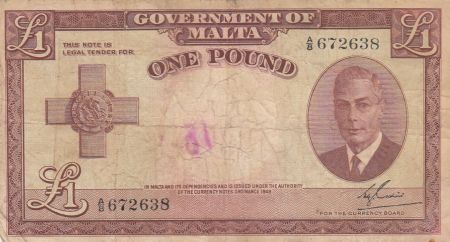 Malte 1 Pound L.1949 - George VI - A/8 672638