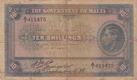 Malte 10 Shillings - George VI - 1939 - Série A.1 - pTB - P.13