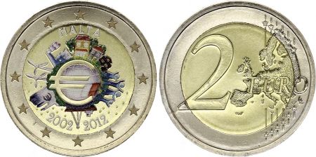 Malte 2 Euros - 10 ans de l\'Euro - Colorisée - 2012