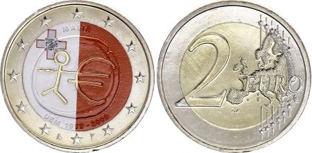 Malte 2 Euros - 10 ans UEM - Colorisée - 2009 - Bimétallique