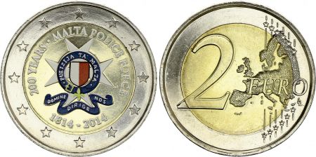 Malte 2 Euros - 200 ans Force de police - Colorisée - 2014