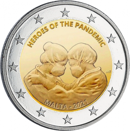Malte 2 Euros Commémo. BU (Coincard) MALTE 2021 - Héros de la Pandémie (COVID) - RARE