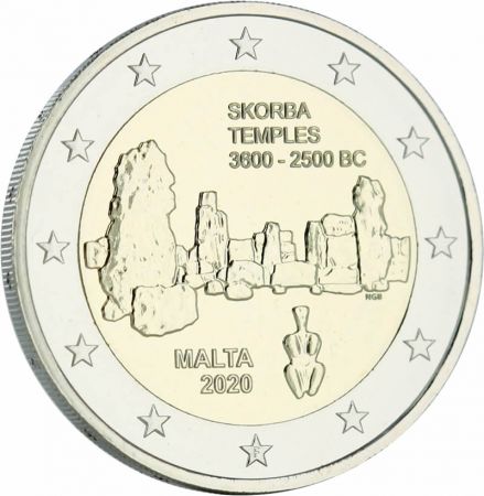 Malte 2 Euros Commémo. BU avec différent F\  MALTE 2020 - Temple de Skorba\ 