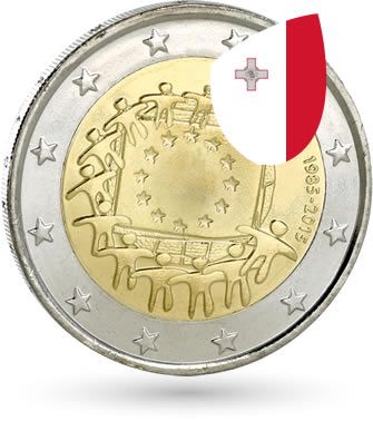 Malte 2 Euros Commémo. Commune MALTE 2015 - 30 ans du drapeau européen