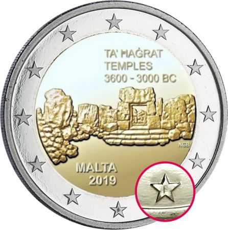 Malte 2 Euros Commémo. MALTE 2019 BU avec Différent F - Temple de Ta\'Hagrat