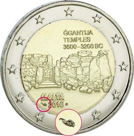 Malte Ggantija - 2 Euros Commémo. 2016 avec le Différent Monnaie de Paris
