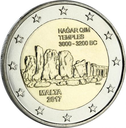 Malte Hagar Qim (BU avec différent F) -2 Euros Commémo. 2017