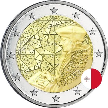 Malte Pièce 2 Euros Commémo. BU MALTE 2022 - 35 ans du Programme ERASMUS - Blister