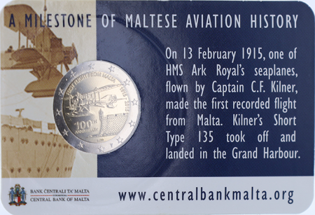 Malte Premier vol de Malte (avec poinçon) - 2 Euros Commémo. BU coincard 2015