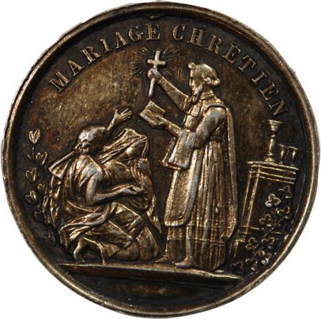 MARIAGE  MARIAGE CHRETIEN - MEDAILLE ARGENT poinçon Main (1845-1860)