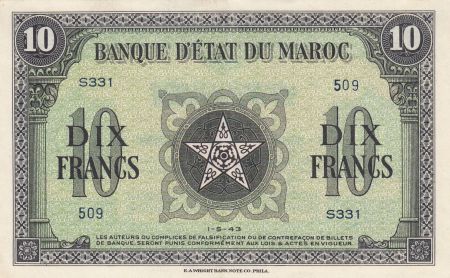 Maroc 10 Francs - 01-05-1943 - SUP +  - Série S.331 - P.25a