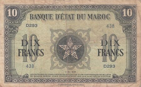 Maroc 10 Francs - 01-05-1943 - TB - Série D.293 - P.25a