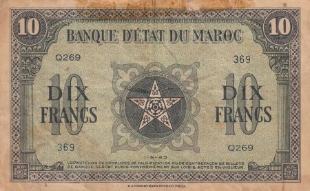Maroc 10 Francs - 01-05-1943 - TB - Série Q.269- P.25a
