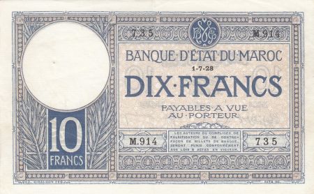 Maroc 10 Francs 01-07-1928 - TTB - Série M.914-735 - P.11b