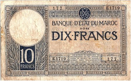 Maroc 10 Francs 06-03-1941 - TB - Série E.1719 - P.17b