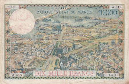 Maroc 100 Dirhams sur 10000 Francs surchargé  02-08-1955 - Série A.518 - TTB  - P.52