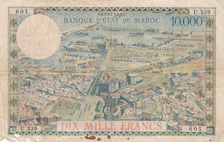 Maroc 100 Dirhams sur 10000 Francs surchargé  02-08-1955 - Série U.339 - B+ - P.52