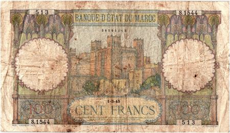 Maroc 100 Francs - Ksar d\'Aït-ben-haddou - 01-03-1945 - TB - Série S.1544 - P.20