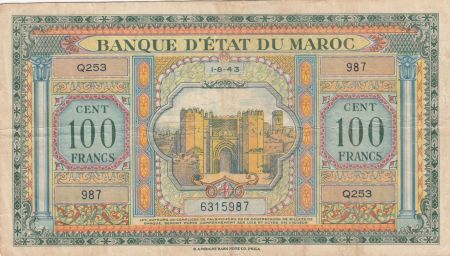 Maroc 100 Francs - Meknes -  1943 - TTB  - Série Q.253 - P.27