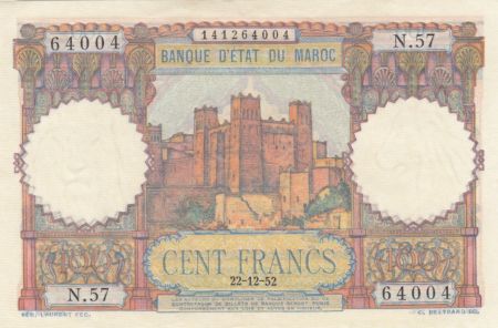 Maroc 100 Francs Forteresse - 122-12-1952 - Série N.57 - p.Neuf