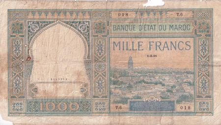 Maroc 1000 Francs - Ville et Minaret - 01-02-1921- Série T.6 - AB - P.16a