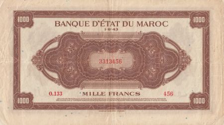 Maroc 1000 Francs Marron, Impr Américaine - 01-08-1943 - Série O.133 - TTB - P.28