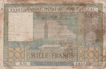Maroc 1000 Francs Vue de la ville de Marrakech - 18-01-1952- B - Série Z.11 - P.47