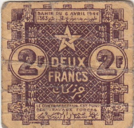 Maroc 2 Francs 1944 - Ville