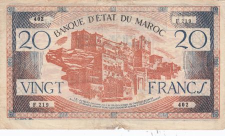 Maroc 20 Francs - 1943 - TB - Série F.219 - P.39