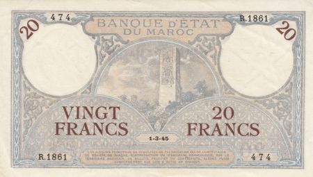 Maroc 20 Francs Minaret - 01-03-1945 - SUP - R.1861-474 - P.18