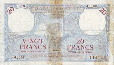 Maroc 20 Francs Minaret - 1931