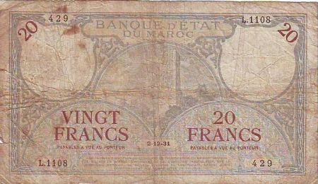 Maroc 20 Francs Minaret - 1931